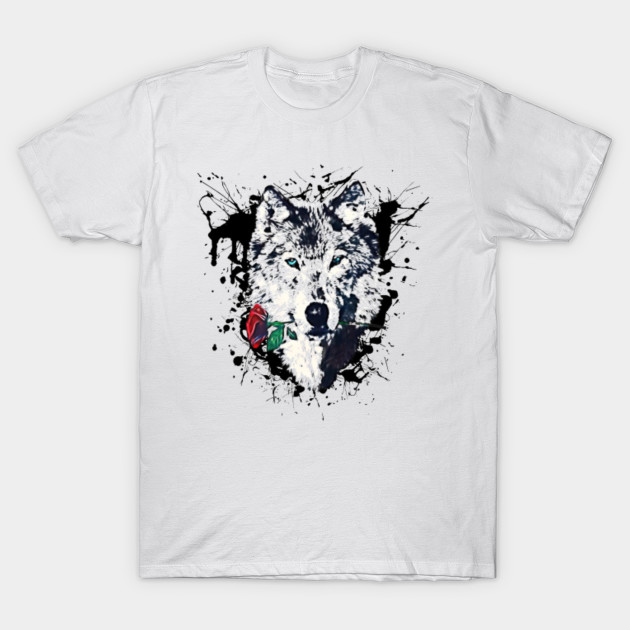 Wolf with Rose, Love Symbol, Wolves, Nature, Native, Splash, T-Shirt-TOZ